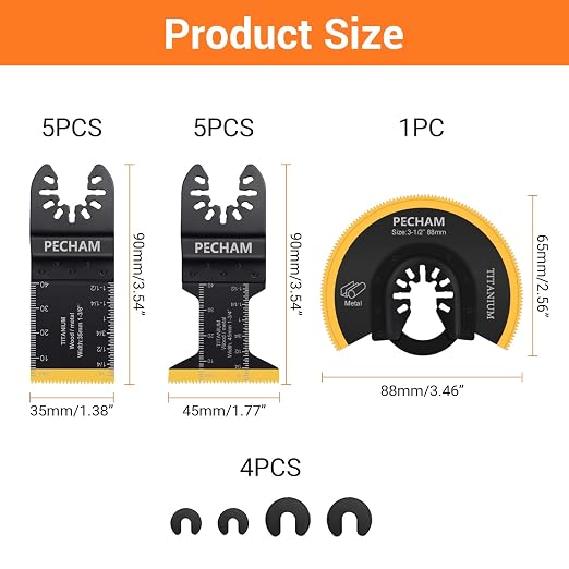 11PCS Titanium Oscillating Tool Blades, Universal Oscillating Multitool Blades Metal Cutting Quick Release for Hard Material Metal Nails Wood Plastic fit More Oscillating Tools