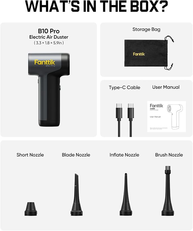 Fanttik B10 Pro Electric Air Duster (Grey) | 110,000RPM Brushless Motor, One-Tap Booster, 3-Speed Adjustable Control for PC, Keyboard & Electronics
