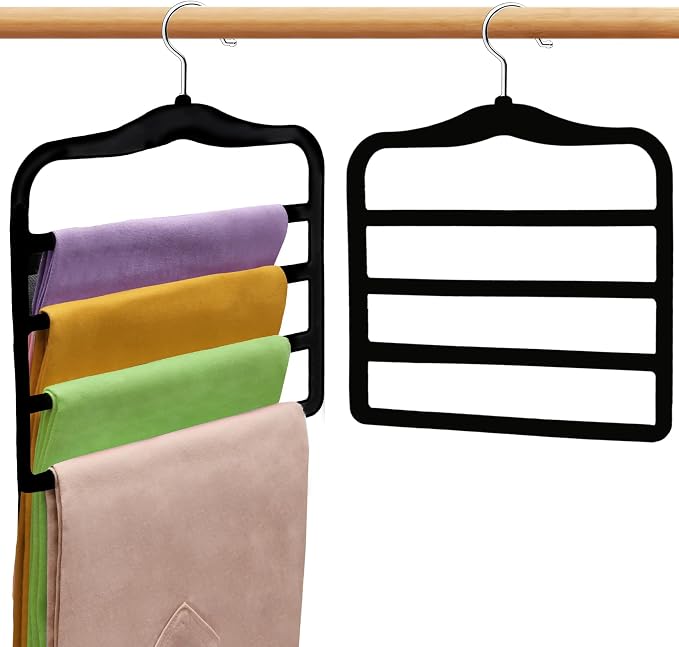 Closet Organizers and Storage, 2 Pack Pants-Hanger-Space-Saving | Velvet Clothes Organization Jeans Trousers Scarf Hangers for Pant-Rack, College-Dorm-Room Essentials for Students Girls Boys