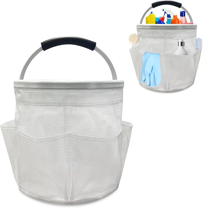 mumisuto Wearable Cleaning Caddy,Cleaning Supplies Organizer Foldable Basket Bucket Tool with Handle Cleaning Bag for Cleaning Professionals, Auto Detailers, Housekeepers (Clear)