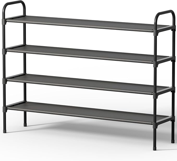 Kitsure Shoe Rack, 39" Wide Extra-Long Shoe Organizer, 4-Tier, Black | Closet, Front Door Entrance, Entryway, Stackable & Detachable Shelf, Closet Organizers and Storage