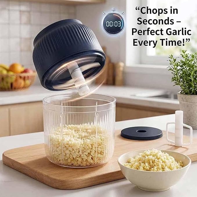 Household Electric Garlic Crusher, 400ml Mini Electric Food Chopper, Portable Mini Food Processor with 6 Blades, Wireless Electric Garlic Chopper for Ginger, Chili, Fruit, Meat, etc (3 Blades Blue)