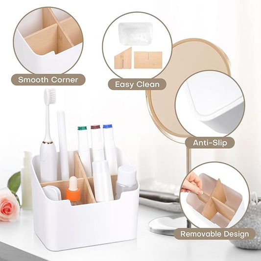 Ayswupt Toothbrush Holders for Bathrooms,Electric Toothbrush and Toothpaste Holder with Divider for Bathroom Countertop Organizer,Toothbrush Caddy for Kids Family Counter Vanity Storage White