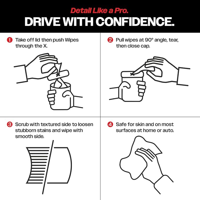 Malco Duplex Heavy Duty Cleaning Wipes for Home and Auto - Dual Sided Textured, Wet Wipe/Removes Grease, Tar, Paint, Oil, Dirt/No Residue/Safe for Hands/Made in USA (130 Wipes)