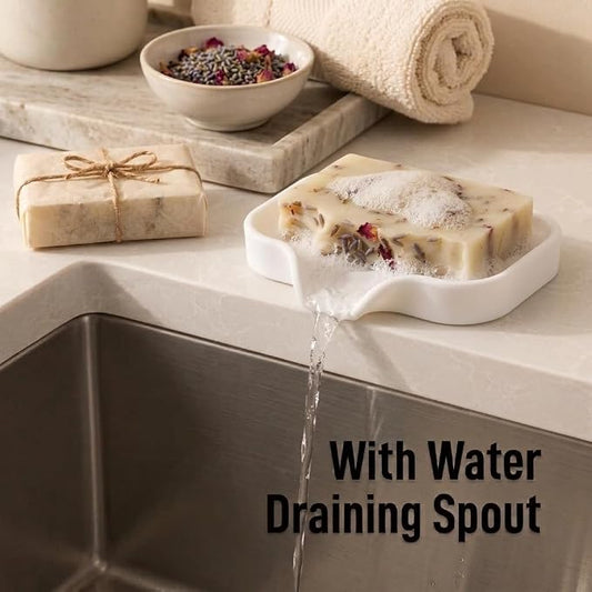 Zulay Kitchen Small Silicone Sponge Holder (4.9x3.3”) – Space-Saving Sink Organizer Tray for Sponge, Soap, Brush & More – Compact Non-Slip Dish for Kitchen & Bathroom (White)