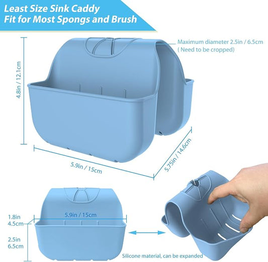 Sponge Holder for Kitchen Sink, Silicone Sink Saddle Caddy Organizer Rack, Sponges Holder Over Faucet, Hanging Kitchen Organizer Accessories Rack Basket - Light Blue