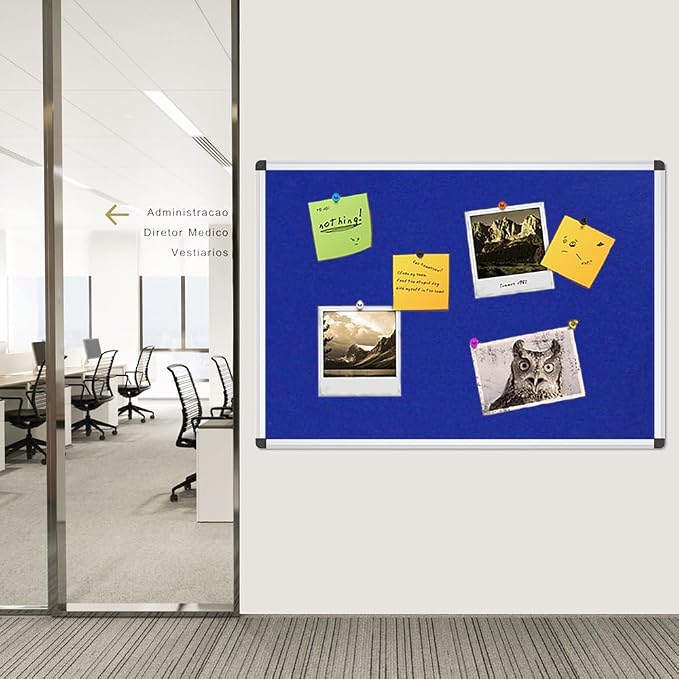 VIZ-PRO Notice Board Felt Blue, 48 X 24 Inches, 3 Pack, Silver Aluminium Frame