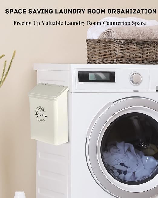 SACREDAY Magnetic Lint Bin for Laundry Room Organization and Storage with Brush, Wall-Mounted Dryer Lint Bin for Room Decor, Space-Saving Trash Can (Cream)