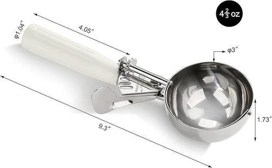 New Star Foodservice 34745 Commercial-Grade Thumb Press Food Disher/Ice Cream Scoop, 18/8 Stainless Steel, 4.67 oz, Size 6, White
