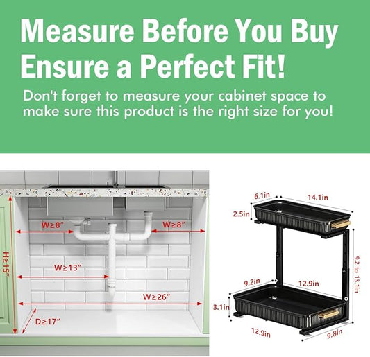 ARSTPEOE Under Sink Organizer - 2 Packs Multi-Purpose Pull-Out Storage Organizers, Slide out Pull out Metal Cabinet Organizer Shelf, Storage for Kitchen Bathroom, Black