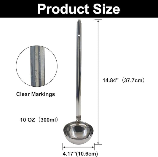 10 Oz Stainless Steel Ladle, 3 Pcs Sturdy Soup Ladle, 15" Long Handle Length for Stirring, Portioning and Serving Soup and Stew in Restaurants and Home (4.17" Bowl Diameter)