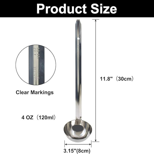 4 Oz Stainless Steel Ladle, 3 Pcs Sturdy Soup Ladle, 11.8" Long Handle Length for Stirring, Portioning and Serving Soup and Stew in Restaurants and Home (3.15" Bowl Diameter)