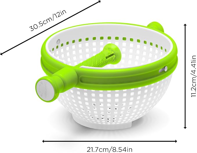 Dreamfarm Spina 2-In-1 Easy-To-Use, Collapsible Salad Spinner & Straining Colander for Salad, Fruit, Vegetable, Lettuce - White/Green | Compact storage, in-sink salad washer and strainer, 12 cup capacity, cleans fruit, vegetables and berries, drains pasta