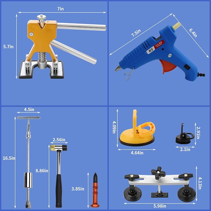 97PCS Auto Body Dent Repair Tool Kit, Paint-Friendly Dent Repair Kit with Golden Lifter, Slide Hammer T-bar Dent Puller, Bridge Puller, Suction Cup and Glue Gun for Car Dent Remove Tools Kit