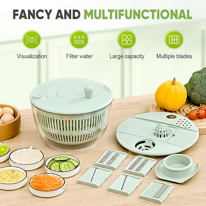 Salad Spinner with Slicer, 2026 New 3 in 1 Salad Spinner, Fruit Washing Bowl with Strainer, Berry Washing Bowl, Vegetables Wash Bowl for Salad, Lettuce, Food Washing (1, White)