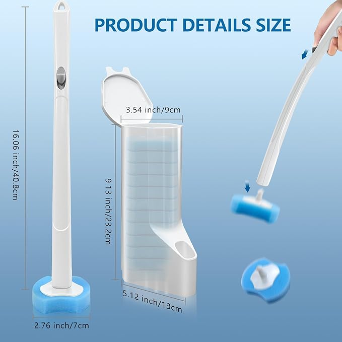 2 Pack Disposable Toilet Bowl Cleaner Wand and Holder Kit with 72 Refills | Toilet Cleaning System-2*16.81" ABS Handle Holder, 72 Replacement Heads for House, Apartment, RV Bathroom Cleaning