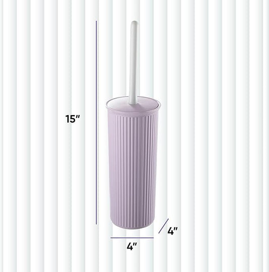Superio Ribbed Collection - Decorative Plastic Toilet Bowl Brush and Holder Set, Lilac Purple (1 Pack) Cleaner Scrubber for Bathroom