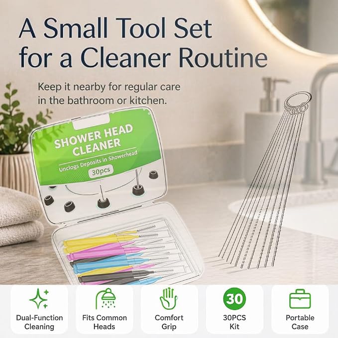 Shower Head Cleaner Tool Set, Multi-Size Shower Head Cleaner Picks for Unclogging Small Nozzles Dual-Function Shower Head Cleaning Brush Crevice Cleaning Brush Kit for Bathroom & Kitchen (30)