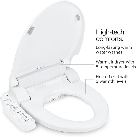 Brondell SE400-EW Swash SE400 Electric Bidet Toilet Seat With Heated Seat, Oscillating Stainless Steel Nozzle, Warm Air Dryer, Night Light, Gentle Close Lid, White Side Arm Control, Elongated