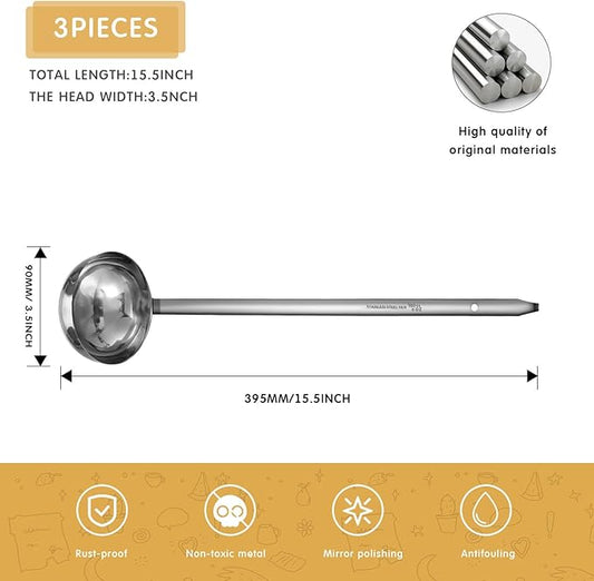 meekoo Stainless Steel Ladle Soup Handle Ladle with Pouring Rim for Kitchen Cooking Soup Sauce
