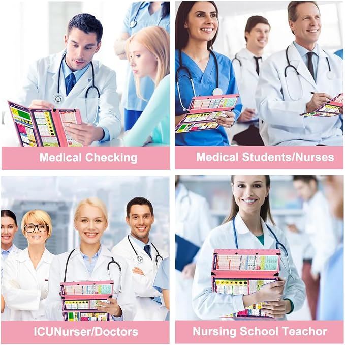 Vuzvuv Pink Foldable Nursing Clipboard Nurse Clip Board-1pcs 3 Layers | Sturdy Lightweight Plastic, Fits Pockets/Bags, Built-In Medical Cheat Sheets, for Nurses, Doctors, Medical Students