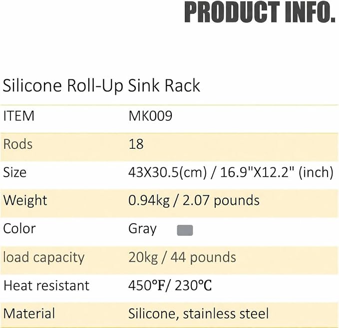 Mistifi Silicone-Coated Stainless Steel Over The Sink Multipurpose Roll-Up Dish Drying Rack, 16.9"X12.2", Heat Resistant Non Slip Dish Draining Rack BPA Free Dishwasher Safe (S, Gray)