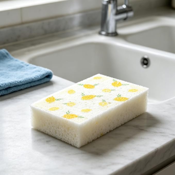 Scratch Scrub Sponge, 6 Kitchen Sponges for Cleaning Around the Home, Bathroom & More, Large Size Scratch-Free Dish Scrubber, Best for Nonstick Pots and Pans (4" x 6" x 1",Lemon)
