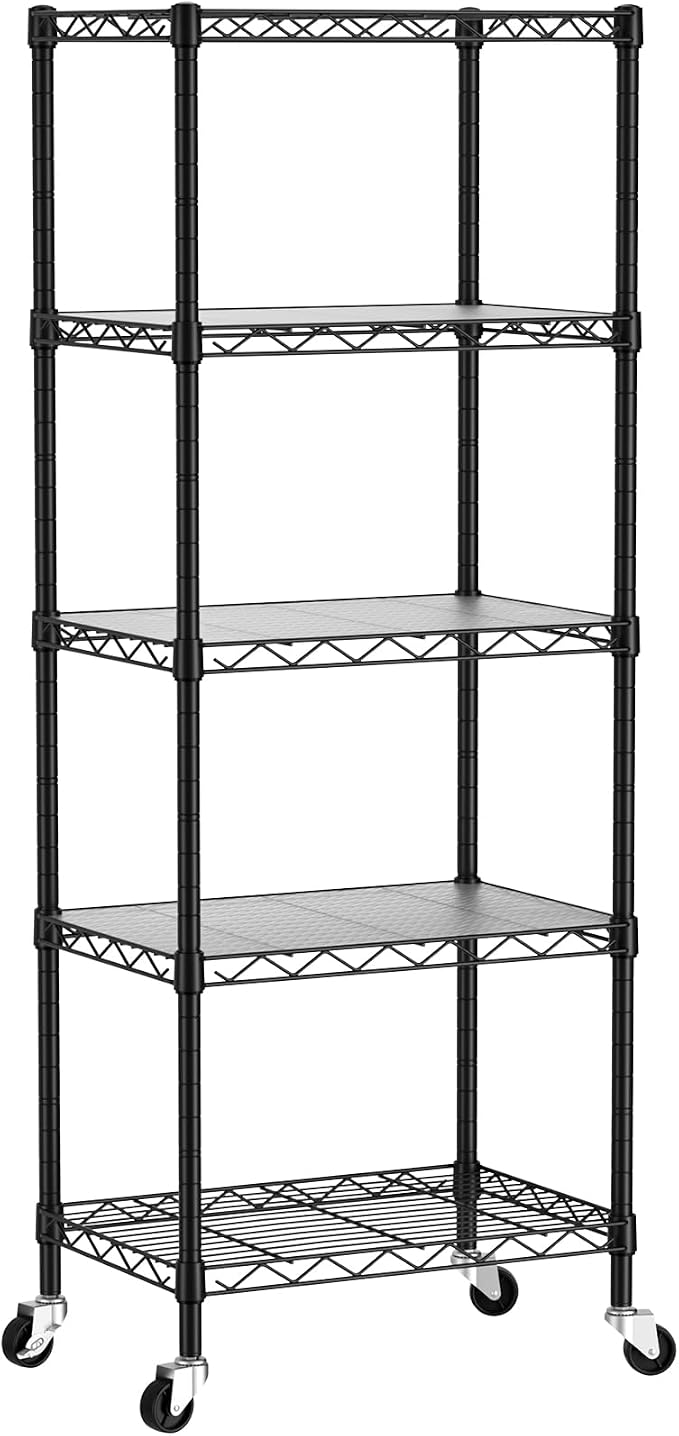 SINGAYE Small Wire 5 Adjustable Shelves Pantry Metal Shelf Floor Organizer | Armoire Adjustable Floor Kitchen Narrow Organizer Rack Shelving Short Square Stackable Standing Storage Tier Under Unit