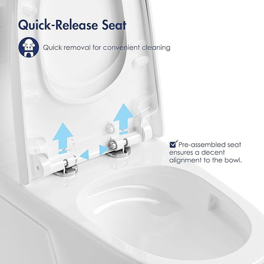 Eridanus One Piece Toilet with Comfort Chair Seat ADA Height 17.3", Powerful Dual Flush Modern Toilet, 1.1/1.6 GPF, 12" Rough-In, Elongated Toilet with Soft Closing Seat, White