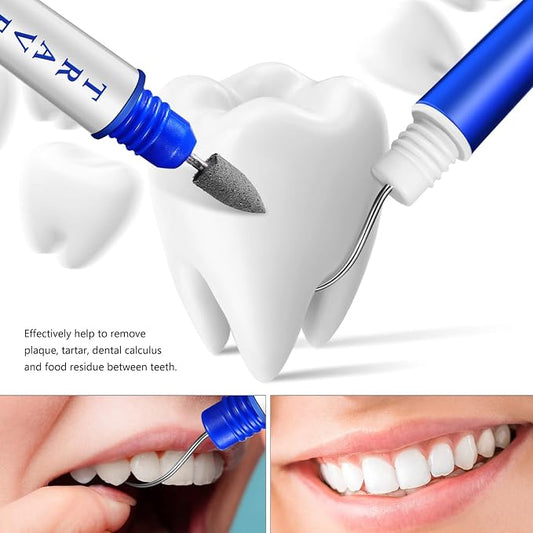 4pcs Teeth Stain Remover Travel Picks Mini Holder Reusable Portable Pocket Tool Set Remove Plaque Tartar Cleaning Kit with Chain