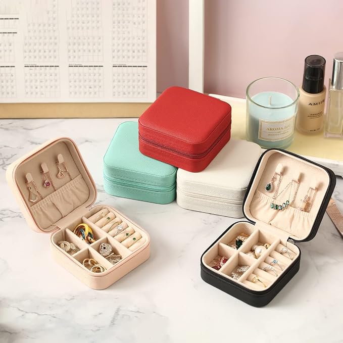 ZPROW Travel Jewelry Case, Mini Portable Jewelry Travel Boxes, Small Jewelry Organizer for Rings, Earrings, Pendants, Watches, Necklaces, Lipsticks Organizer Storage Holder Case (White-6packs)