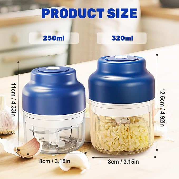 2026 New Electric Garlic Chopper, Mini Portable Veggie Chopper USB Charging Wireless Food Processor, Upgrade Electric Mini Garlic Chopper Set Wireless Veggie Grinder (Blue, 320ML)