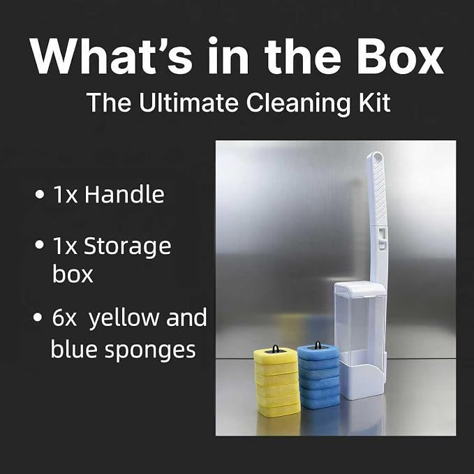 Disposable Toilet Bowl Brush with 12 Refills, Plastic Handle, Blue and Yellow, Dual-Color Sponge Heads, Toilet Cleaning Starter Kit (Blue Refills)
