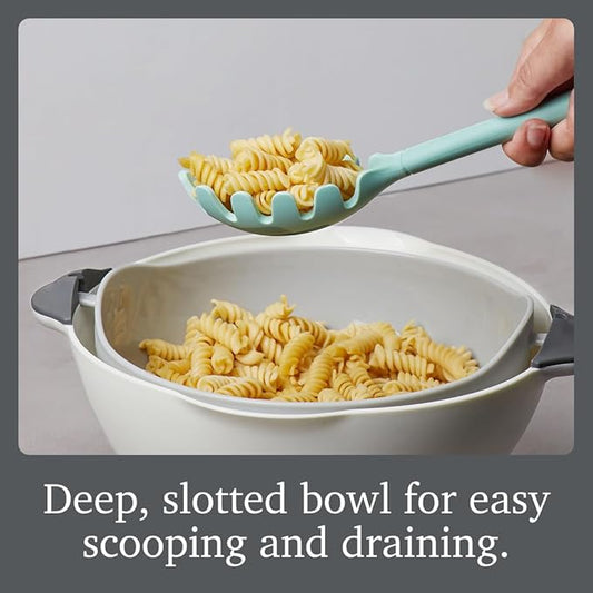 Tovolo Pasta Claw Spaghetti Spoon Scoop Aqua Seafoam Green Silicone Pasta Spoon with Teeth, BPA Free Silicone Pasta Fork for Serving Spaghetti Linguine and Noodles, Heat Safe Pasta Serving Spoon