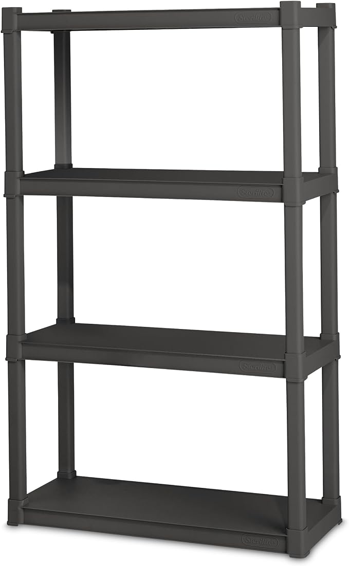 Sterilite 4 Shelf Unit, Heavy-Duty Plastic Utility Storage Rack, 2-Pack | Freestanding Shelving Organizer with 50 lb Capacity Per Shelf for Kitchen, Bathroom, Garage, Basement, Pantry & Laundry Room