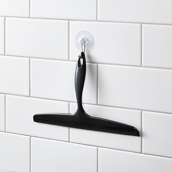 iDesign Bathroom Plastic Shower Squeegee, Black | Wall Hook Included