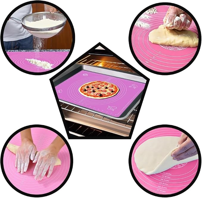 Non Stick Silicone Baking Mat for rolling dough, 25 x 18 Inches, Pink | Non Slip, Non Stick, Pastry Rolling, Dough Rolling, Oven Liner