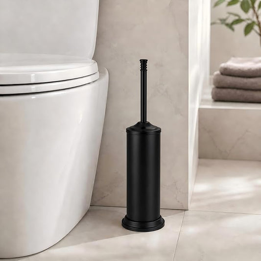 Black Toilet Brush and Holder Set,Extra Long Handled Toilet Bowl Brush and Holder,Stainless Steel Heavy Duty Toilet Brush for Bathroom,Deep Cleaning Modern Toilet Cleaner Slip Base