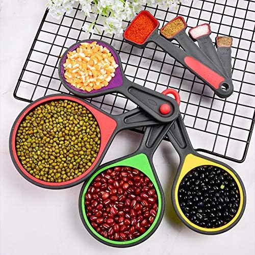 Collapsible Silicone Soft Measuring Cups and Measuring Spoons,8 pieces Portable Food Grade Silicone Cup for Liquid & Dry Measuring Baking &Utensils & Travel Measuring Cup,space saver (Pink)