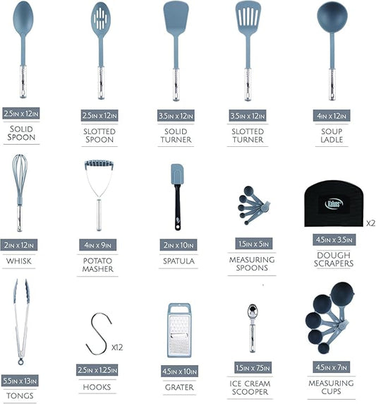 Kitchen Utensils Set 35 PCS Cooking Utensils Set, Nonstick and Heat Resistant Nylon Stainless Steel Silicone Spatula Set - Kitchen Gadgets Home Essentials Kitchen Accessories, Apartment Must Haves