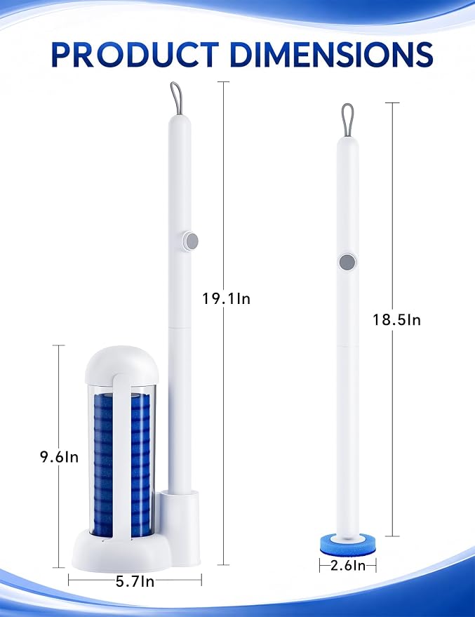 Toilet Wand Kit, Disposable Toilet Bowl Cleaner Brush with Blue Replacement Heads, Press-Button Wand and Self-Closing Freestanding Holder (2 Toilet Brush + 91 Refills)