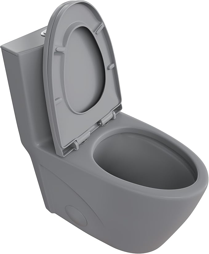 Eridanus Elongated One Piece Toilet with Powerful Siphon Dual Flush 1.1/1.6 GPF, 12" Rough-In Modern Bathroom Toilets with Comfort Soft Closing Seat Height 17", ADA Compliant Bowl, Light Gray
