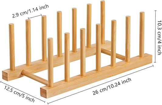 HBlife 4pcs Bamboo Dish Plate Bowl Cup Book Pot Lid Cutting Board Drying Rack Stand Drainer Storage Holder Organizer Kitchen Cabinet(Keep Dry)