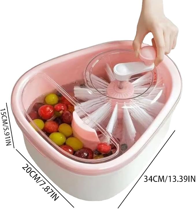 Fruit Cleaner Spinner Detachable Double Layer Drain Basket, 360 Rotary Brush Hands Free Deep Cleaning Vegetable Washer for Home Kitchen Berry Grape Cherry Washing Draining