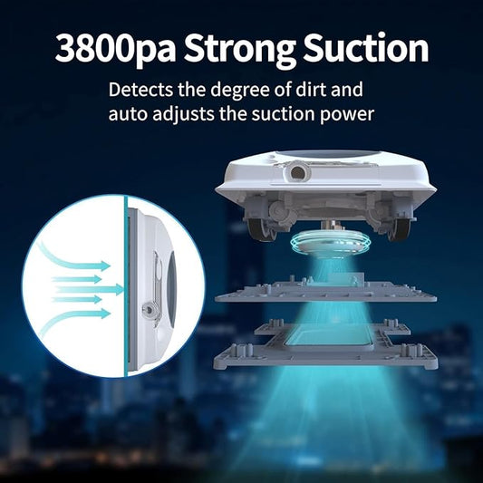 FMART W6 Window Cleaner Robot Double-Sided Spray Water, 3800Pa Strong Suction Smart Window Cleaning Robot, APP&Remote Control Robot Suitable for Outdoor/Indoor High Rise Windows