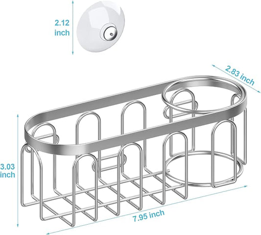 2-in-1 Sponge Holder for Kitchen Sink, Sink Caddy Kitchen Sink Organizer with 3 Suction Cups, No Drill Rustproof Sink Sponge Holder for Dish Brush, Soap & Sponge (Silver)