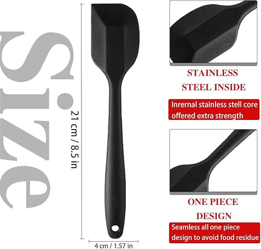 8 Pieces Silicone Spatula, 8.5 inch Non-stick Spatulas with Stainless Steel Core,Heat Resistant-500?, Food Grade Silicone, Dishwasher Safe, for Mixing,Cooking,Baking (Black)