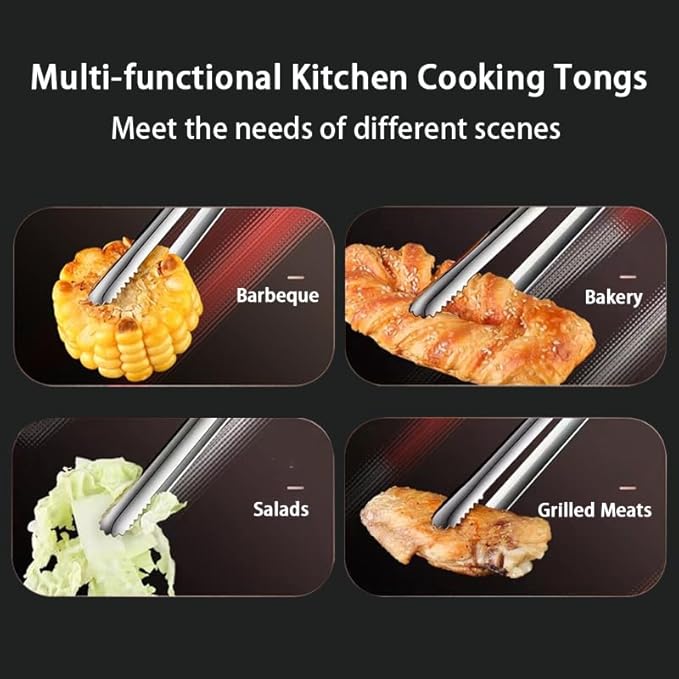 4Pcs Extra-Long Stainless Steel Kitchen Tongs 11.5" and 13.5"Metal Food Tongs with Non-Slip Comfort Handles Grill Tongs for Cooking Sea food,BBQ,Multi-use