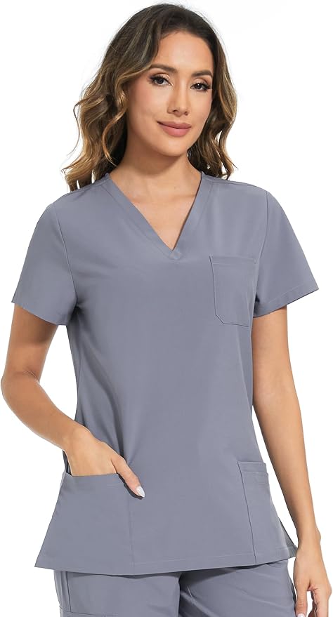 Scrubs Tops for Woman - Soft Stretch, V-Neck Tops | 3 Pockets, Side Split Design, Short Sleeve, Breathable & Lightweight Nursing Shirt, Easy-Care Fabric for All-Day Comfort
