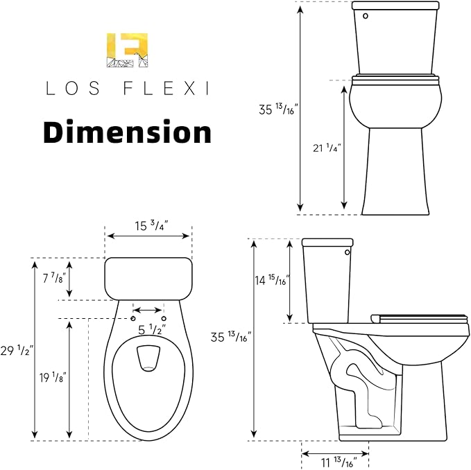 Tall Toilets For Seniors 21 Inch, Los Flexi Comfort & High Toilet, Elongated Bowl and Soft-Close Seat, 1.28 GPF Extra Tall Handicap Toilet with Efficient Siphonic Flush & 12" Rough-In